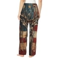 thumbnail image 3 of Goofa American Flag Deer Art Printed Soft Pajama Pants for Women, Wide Leg Comfy Casual Lounge Yoga Pants-Small, 3 of 9