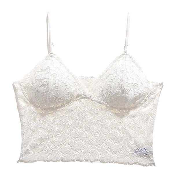Camisetas sin mangas Bralette de encaje floral Top corto Sujetador Camisa Chaleco Blanco Yuyangstore Chaleco Bralette de encaje para mujer