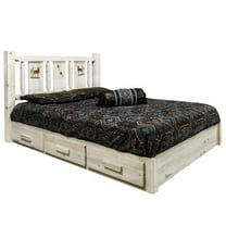 Homestead Collection Platform Bed w/ Storage, Twin w/ Laser Engraved Elk Design, Ready to Finish
