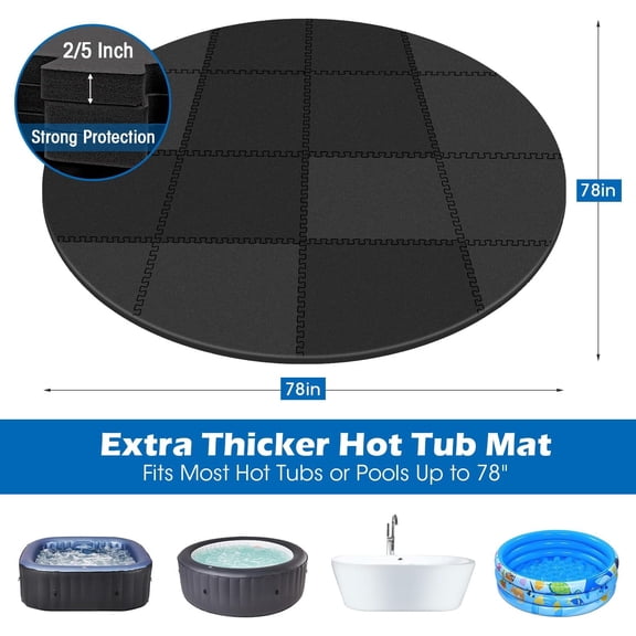 78 Inch Round Hot Tub Mat - Extra-Thick Interlocking Foam Insulation Pad for Spa Pool Ground Base Flooring Protector Outdoor Indoor