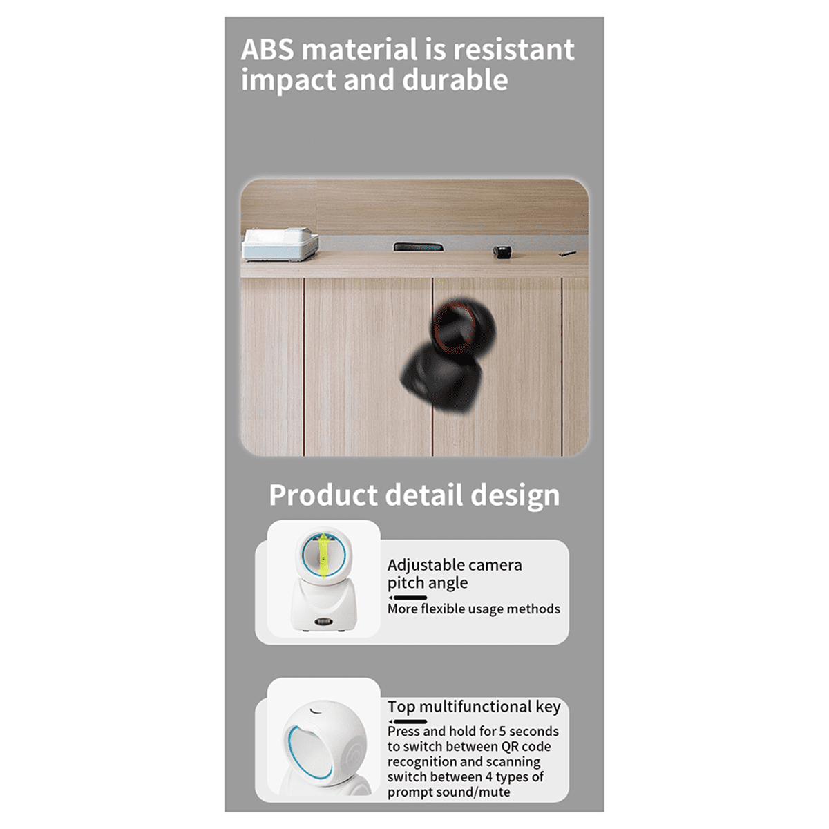 2D Omnidirectional Barcode Scanner 1D 2D QR Code Desktop Auto Sense Bar Code USB Data Matrix Reader Sensor Black