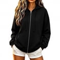 thumbnail image 2 of Feancey Zipper Sweatshirts for Women Oversized Zip Up Hoodies Drawstring Long Sleeve Loose Fit Hooded Jackets Fall Lightweight Athletic Jacket with Pockets Black L, 2 of 8