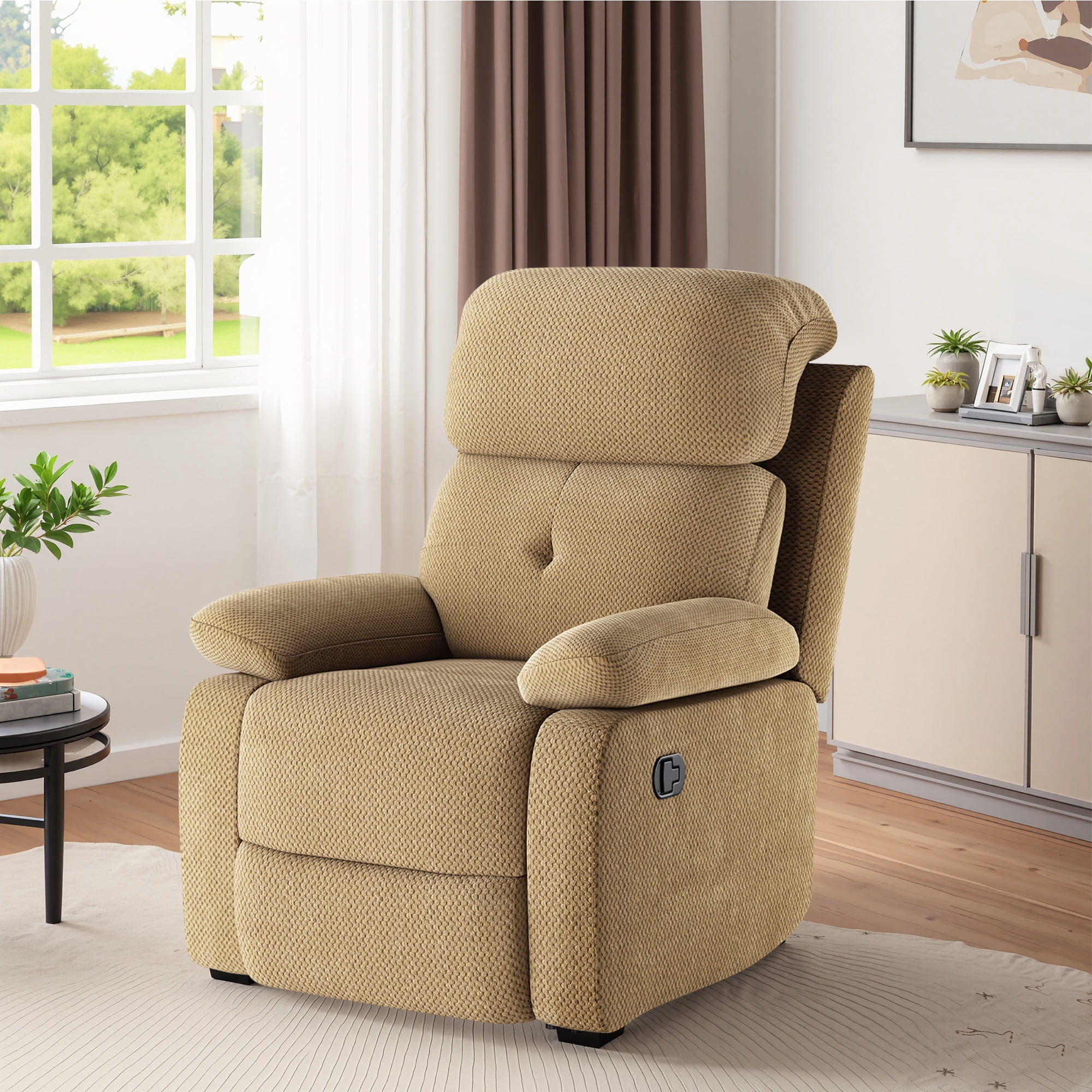 MAYEERTY Camle Small Manual Recliner Sofa for Adults, Velvet, Space-Saving for Living Room