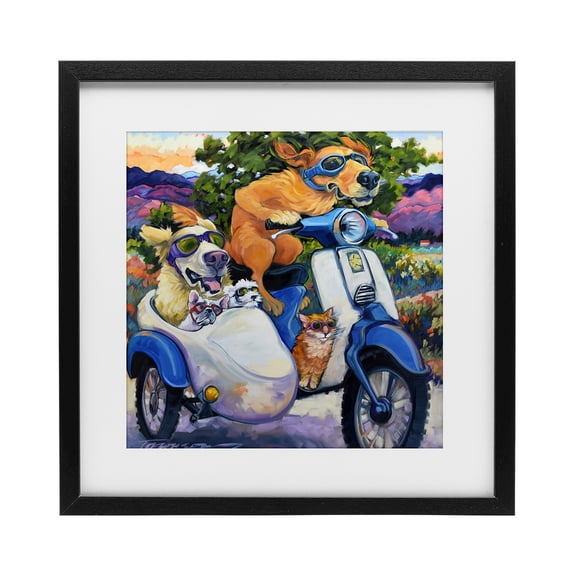Stupell Industries Eclectic All Doggled Up Sidecar Black Framed Print Under Glass, 13 x 13, by CR Townsend