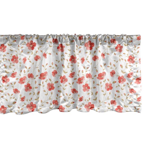Ambesonne Vintage Window Valance, Peony Flowers Blooms, 54" X 12", Dark Coral White