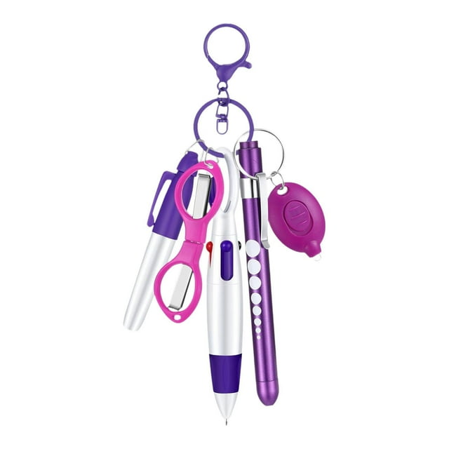 Juego de bolígrafos para enfermera, llavero de enfermería, conjunto con rizador, insignia de regalo para el día de las enfermeras, bolígrafo retráctil Violeta