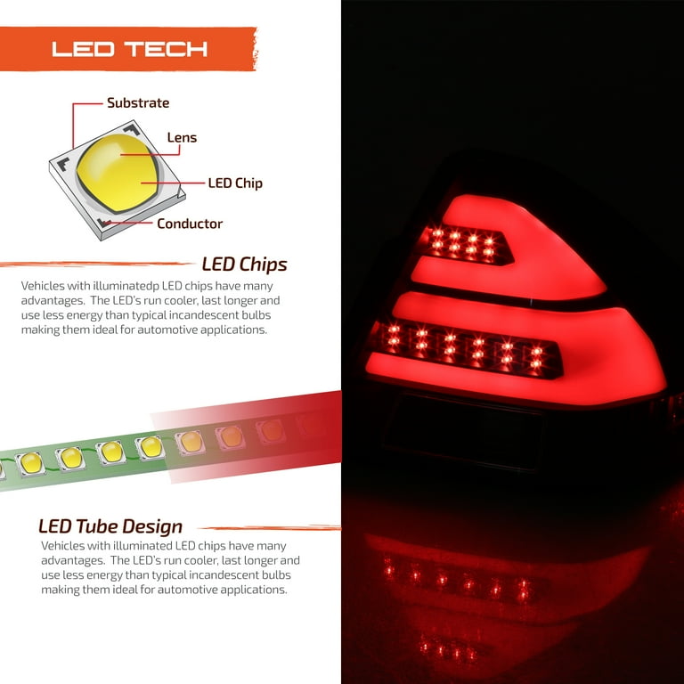 AKKON - Fits 2006-2013 Chevy Impala 2014-2016 Impala Limited LED [Tube Bar] Black Tail Light Brake Lamp Left+Right Pair