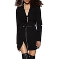 thumbnail image 1 of VISgogo Mini vestido para mujer, manga larga, cuello en V, cordones, abertura sólida, vestido irregular para fiesta de club VISgogo  moda, 1 of 9