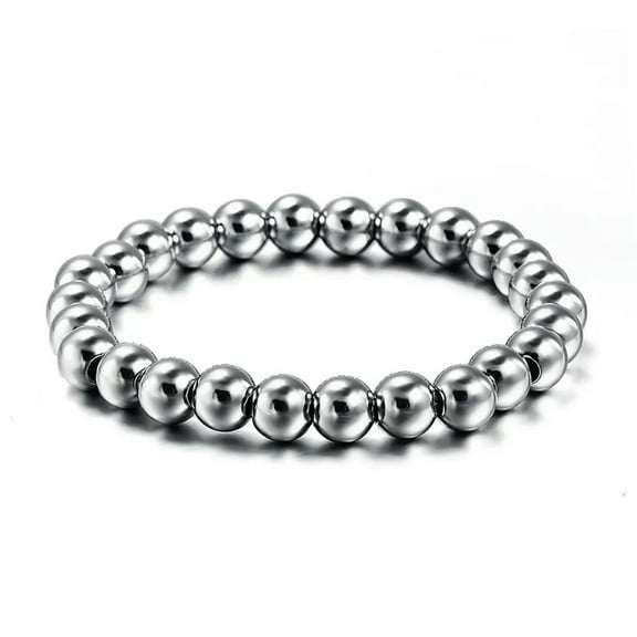 8mm Stainless Steel Silver Beads Bangle Men's Women's Fashion Jewellery Bracelet