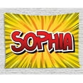 thumbnail image 1 of Sophia Tapestry, One of the Most Popular Girls` Given Names in Western World Retro Comic, Wall Hanging for Bedroom Living Room Dorm Decor, 60W X 40L Inches, Yellow Red and Black, by Ambesonne, 1 of 2
