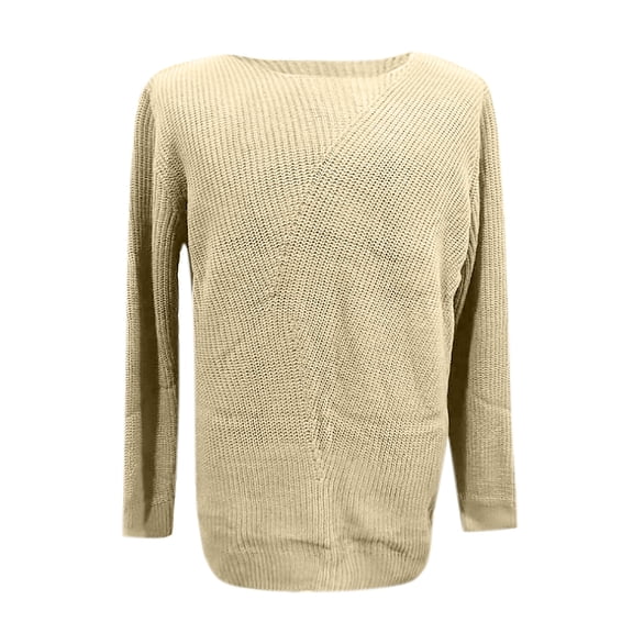 Tiweut Men's Sweaters Fall and Winter Loose Fit Crewneck Knit Sweater Long Sleeve Pullover Blouses Beige,L