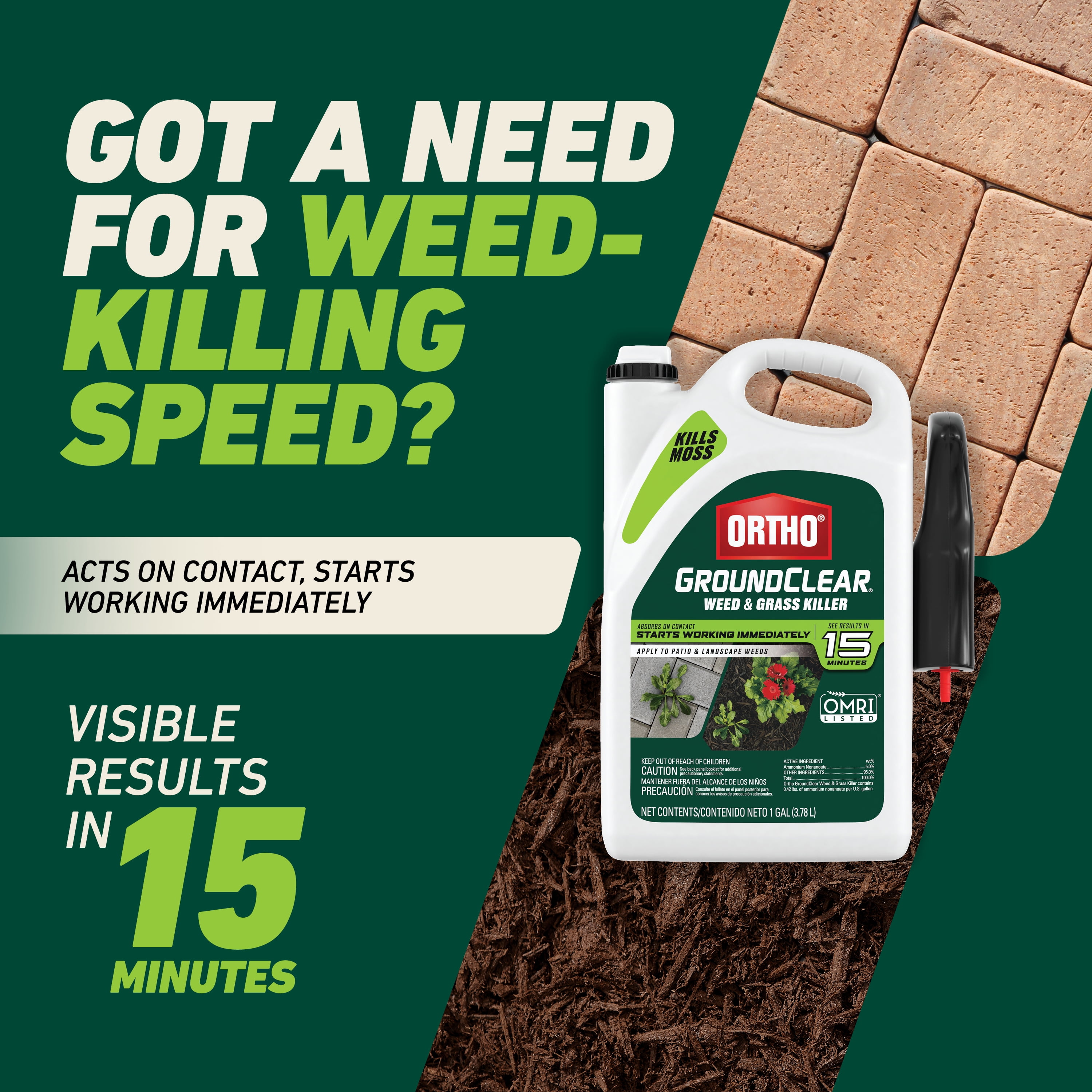Ortho GroundClear Weed and Grass Killer, Kills Moss and More, OMRI Listed, 1 gal.