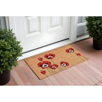 17" X 29" Natural Red and Black Coir Floral Outdoor Door Mat