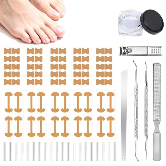 XIRQI Ingrown Toenail Corrector Set with Correction Strips,Toenail Tool Kit Includes Breathable Toenail Strips,Ingrown Toenails Pedicure Tool Set for Home Use (Silvery)