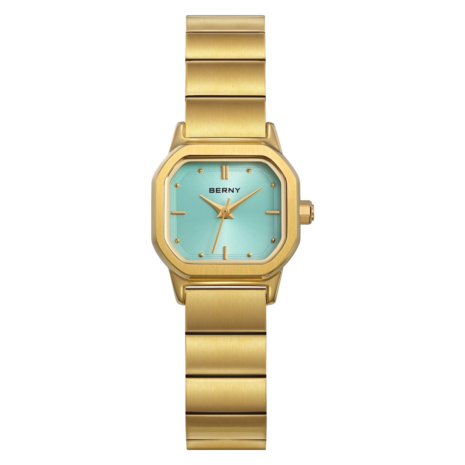 BERNY Small Gold Watches for Women, Dainty Minimalist Dress Watch with Square Dial, Vintage Stainless Steel Bracelet Watch, Waterproof, Ladies Luxury Gifts (Blue)