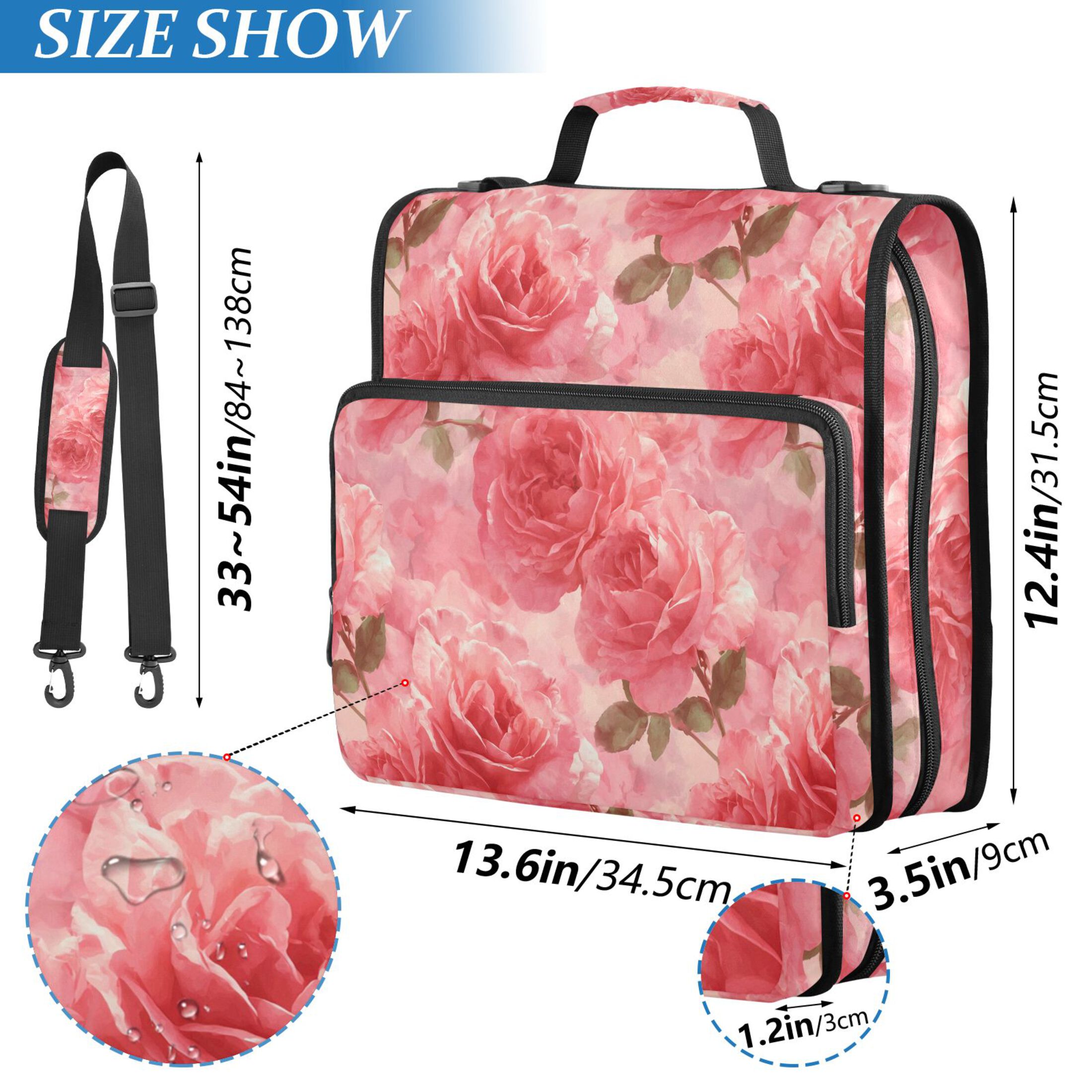 Zipper Binder Retro Romantic Roses 1.5 Inch Binder Folder Bag with Shoulder Strap and Handle