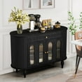 thumbnail image 2 of Wirrytor 47'' Fluted Wooden Oval Sideboard Buffet Cabinet with 2 Hollow Doors 2 Open Shelves, Elegant Curved Dining Cabinets,Kitchen Sideboard Cabinet for Dining Room Living Room Hallway,Black, 2 of 10