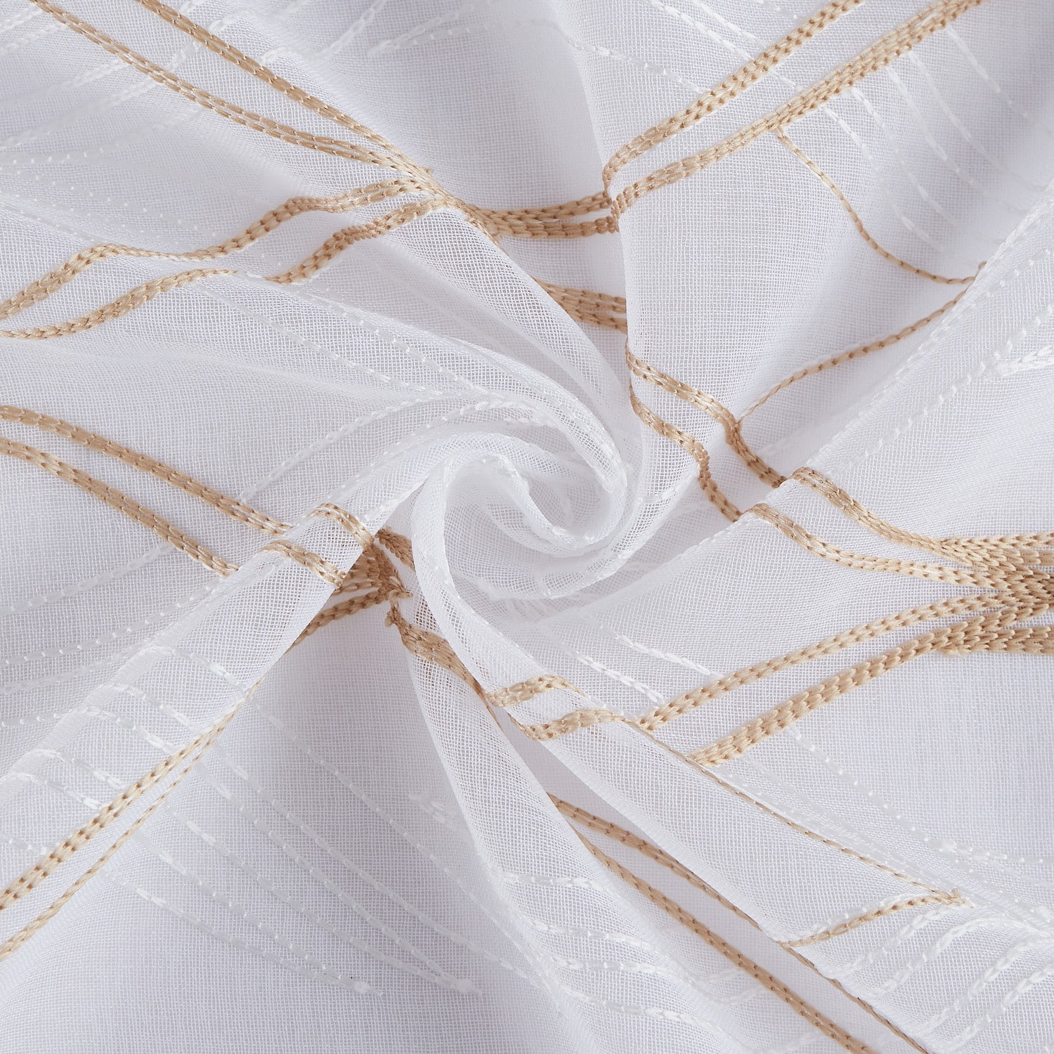 New Wave Linen Look Wave Design Striped 76" x 96" Window Panel Pair in White and Gold