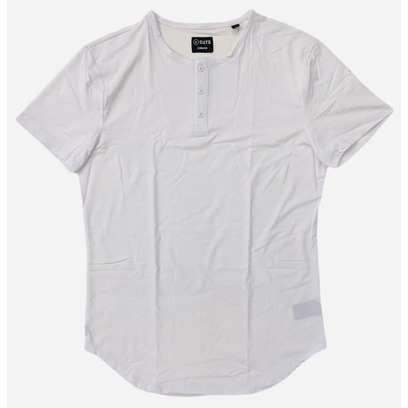 Cuts Clothing Men's Elongated Hem Henley 4 Way Stretch Tee T-Shirt (Small, White)