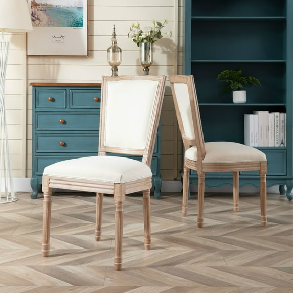 Armless French Dining Chair Farmhouse Dining Room Chairs Set of 2, Tufted Kitchen Chairs Upholstered Side Chair, Beige