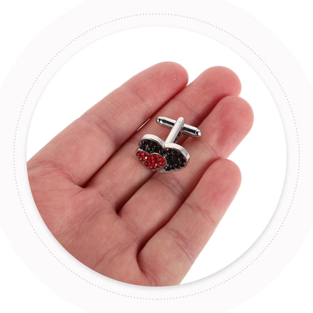 OULII 2 Pcs Boutons de Manchette en Forme de Cœur avec Strass pour Chemises Boutons Décoratifs en Alliage Durable Accessoire de Mode Élégant