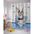thumbnail image 4 of Easter Shower Curtain Bunny Flowers Teacup Shower Curtains for Bathroom Decor Blue Stripes Plaid Spring Bath Curtains Sets for Spring Easter Bathroom Decor Fabric Waterproof Small Stall 36" X 72", 4 of 5