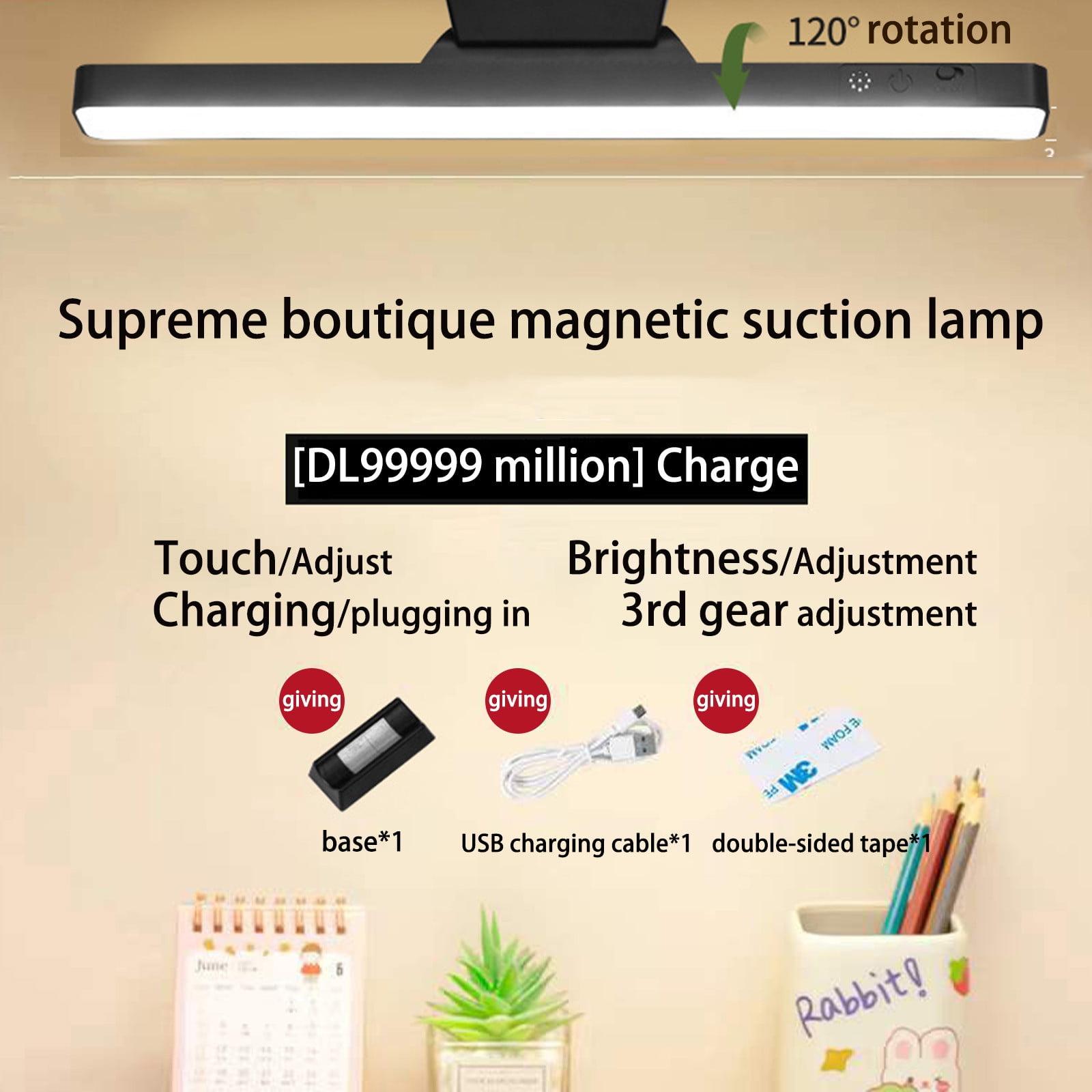Specollect Clearance 1Pcs Desk Lamp, Reading & Office Lamp, Rechargeable LED Light,3 Colors, Adjustable brightness,LED for Bedroom & Desk with Eye-care