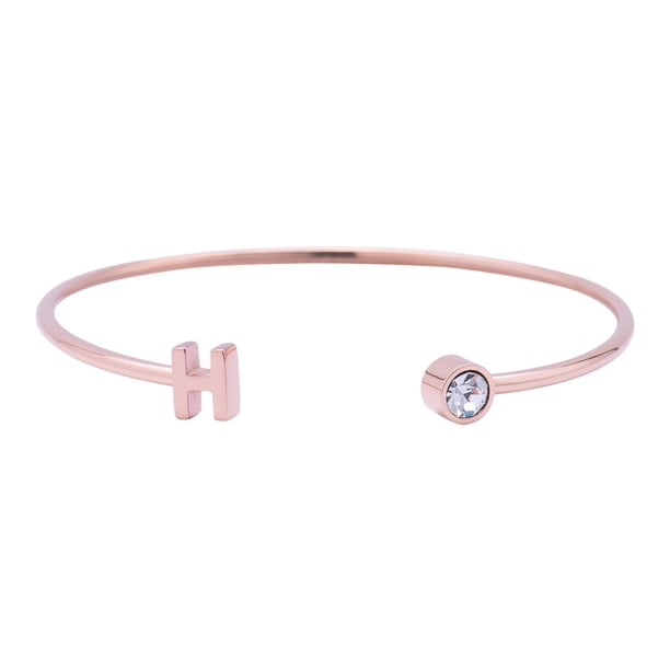Pulsera Mujer Inicial Letra LuckyLy, Acero Inoxidable y Zirconia Cúbica, Modelo Sonia rosa UNITALLA