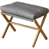 Folding Upholstered Footrest Stool, Small Accent Ottoman with Thick Cotton Cushion & Bamboo X Legs, Modern Padded Sofa Stool for Makeup Bedroom Living Room, Grey