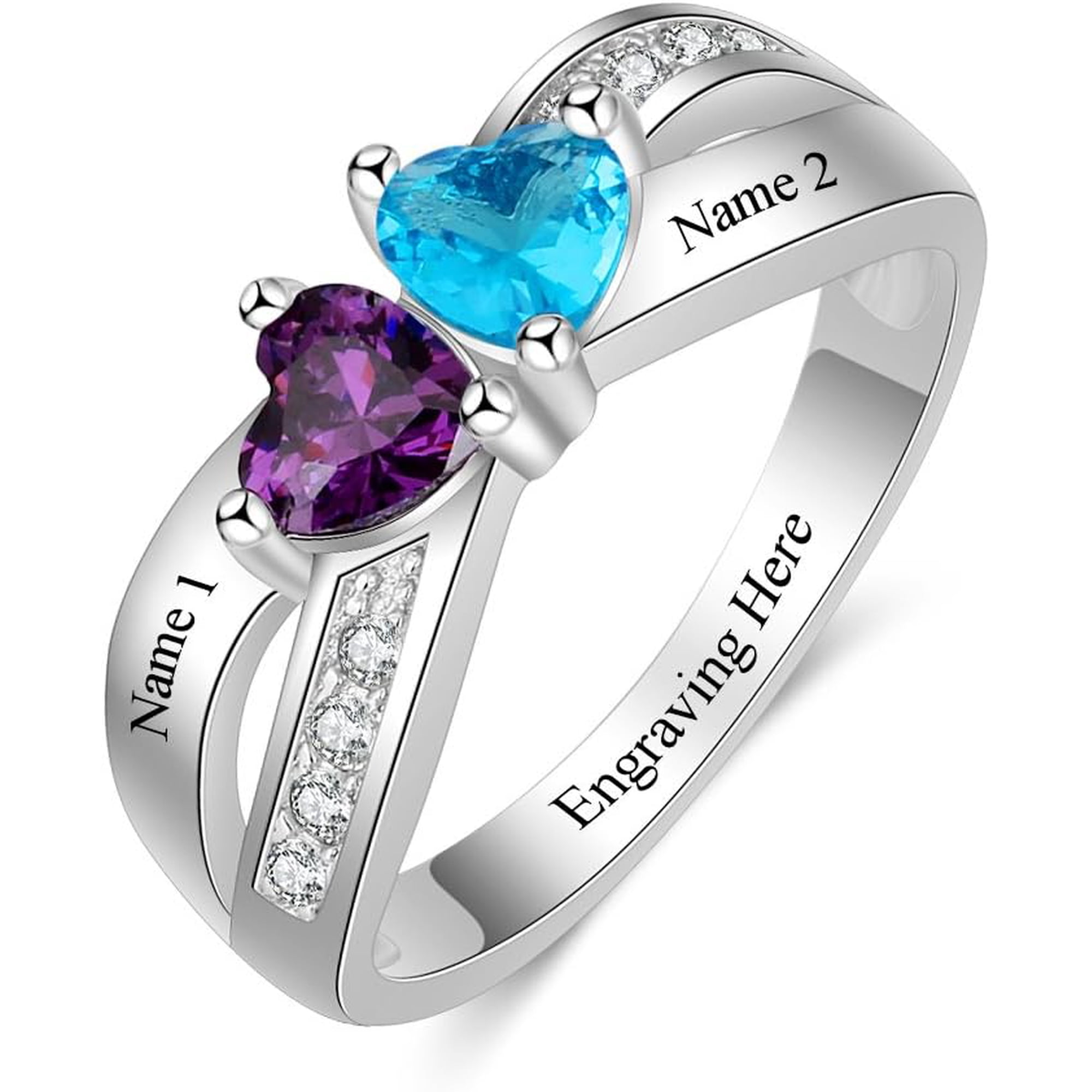 Personalized 2 Simulated Birthstone Rings for Women Mothers Ring with Names Custom Promise Rings for Women