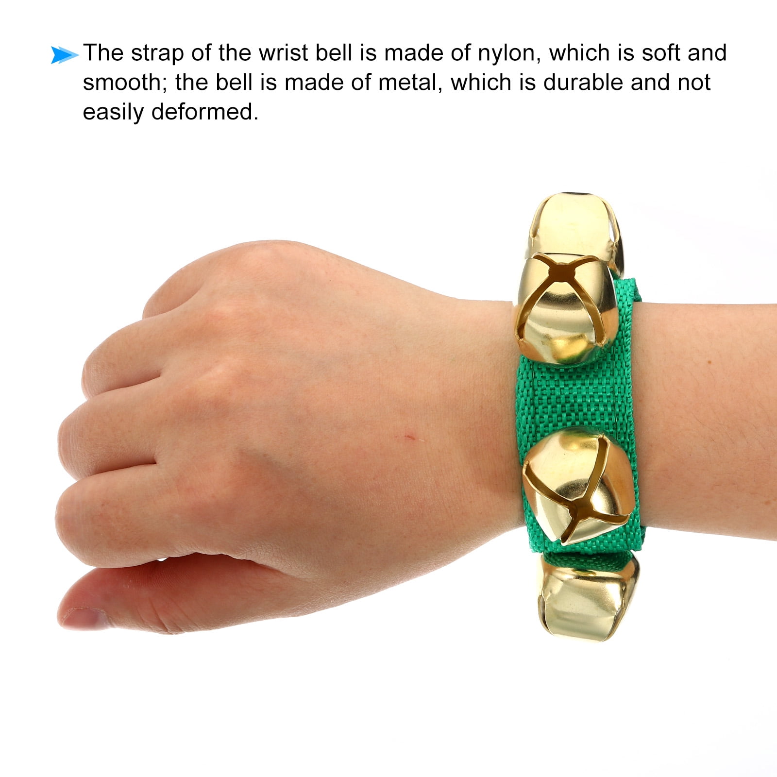 12pcs Wrist Bells, Jingle Bells Ankle Bells Percussion Instruments Musical Rhythm Band with 4 Golden Bells, Green