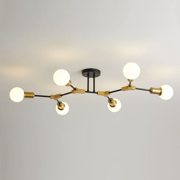 Semi Flush Mount Ceiling Light,YANSUN Modern Sputnik Light Fixture Black and Gold Metal for Bedroom Living Room Hallway