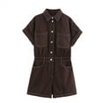thumbnail image 4 of SRZYMJ Womens Jumpsuit Stylish Women's Denim Jumpsuit Casual Summer Short Sleeve Romper Featuring Functional Pockets And Comfortable Straight Leg Design, 4 of 5