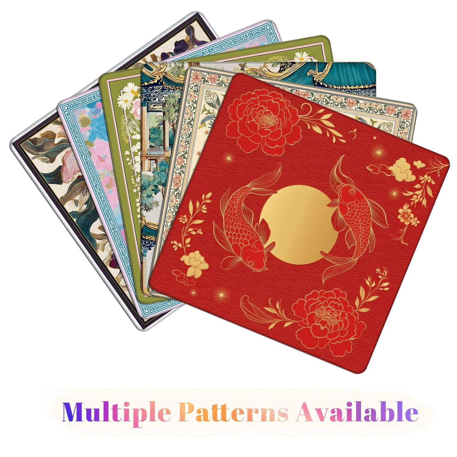 Mahjong Mat 31.5" x 31.5" traditional Chinese elements ornament carp gold color red peony Non-Slip Noise Reduction American Mahjong Tiles Table Cover for Dominoes Poker Card Board Games Gift