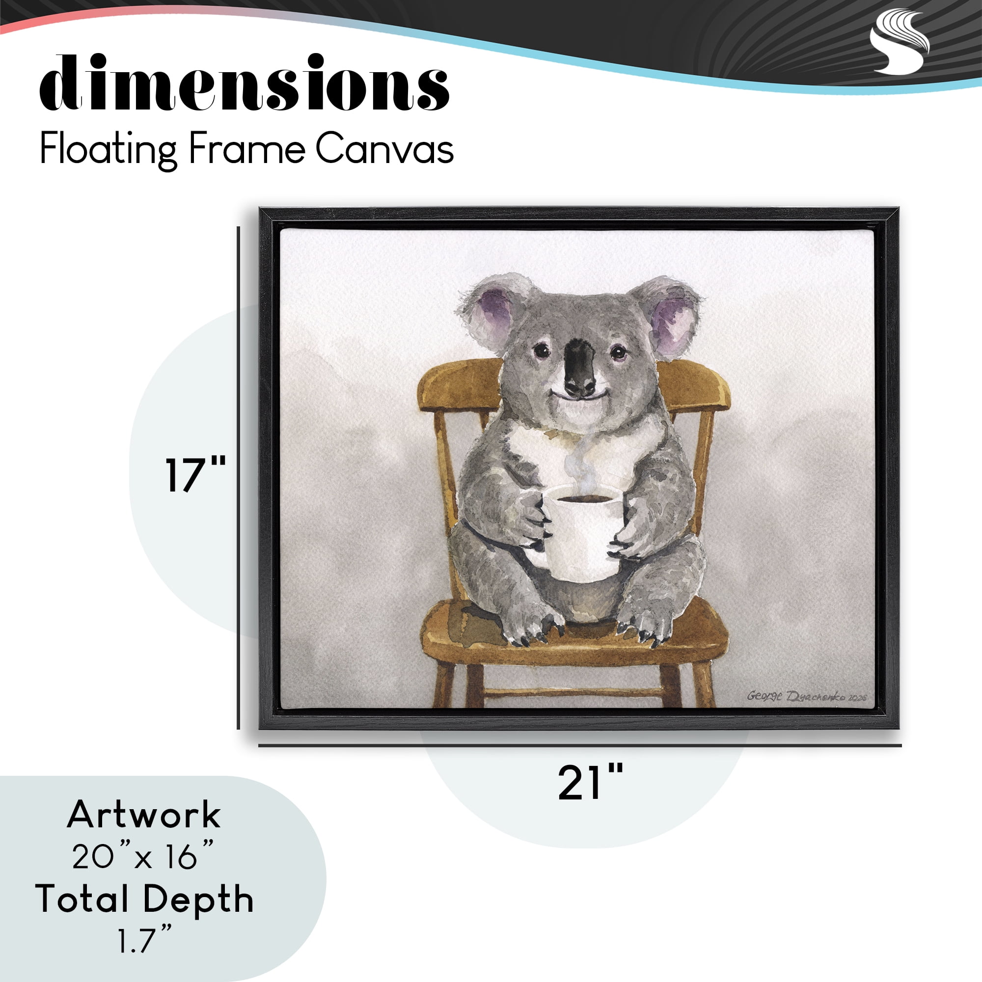 Stupell Industries Koala with Coffee Mug Black Framed Floater Canvas Wall Art, design by George Dyachenko