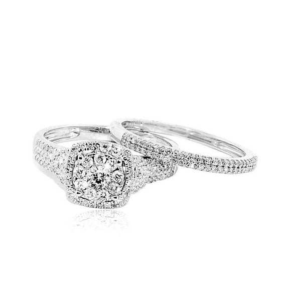 Midwest Jewellery White Gold Bridal Set for Her 10K 2/3ctw Genuine Round Cut Diamonds Engagement Ring Set