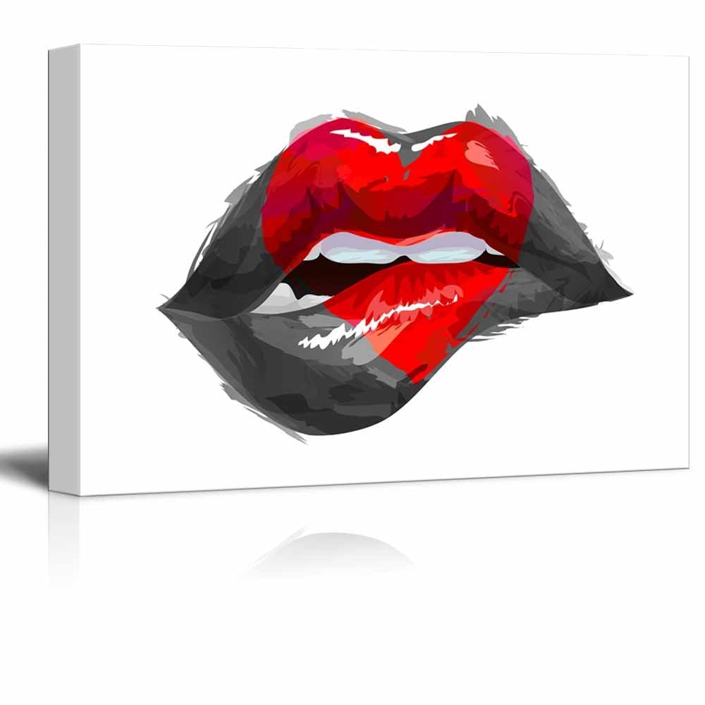 Wall26 Canvas Wall Art Red Heart Shaped Print on Sexy Lips Giclee
