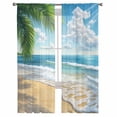 thumbnail image 2 of Summer Beach Semi Sheer Window Curtains 84 Inches Long, Coastal Ocean Tropical Palm Trees Rod Pocket Voile Silky Chiffon Curtain Treatment Drapes for Kitchen, Living Room, 52"x84", 2 Panels, 2 of 9