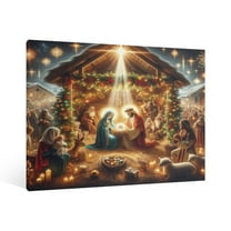 Vintage Jesus Nativity Scene Canvas Wall Art Paint Framed , Christian Watercolor Jesus Wall Art Decor,Christmas Wall Religious Artwork for Home Living Room,Bedroom Wall Decor