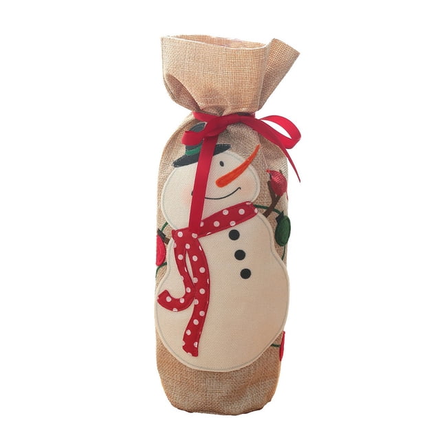 Bearachild Botella de vino de Navidad, cubierta antipolvo, decoraciones para fiestas, Protector de lino, hogar, familia, restaurante, cena, Kits de decoración para fiestas Muñeco de nieve