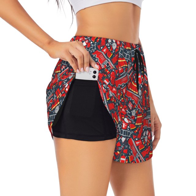 Balery Fire Sign Pantalones cortos deportivos para mujer con forro y dos bolsillos, elásticos, para entrenamiento, gimnasio, yoga-Small