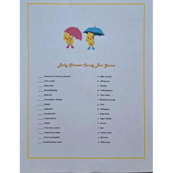 Baby Shower Candy Bar Game