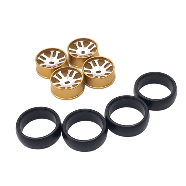 Vogacara Llantas de Metal de 8 piezas, neumáticos de deriva compatibles con ruedas de mejora de coche RC de Metal y piel de neumáticos Kits de construcción modelo Oro