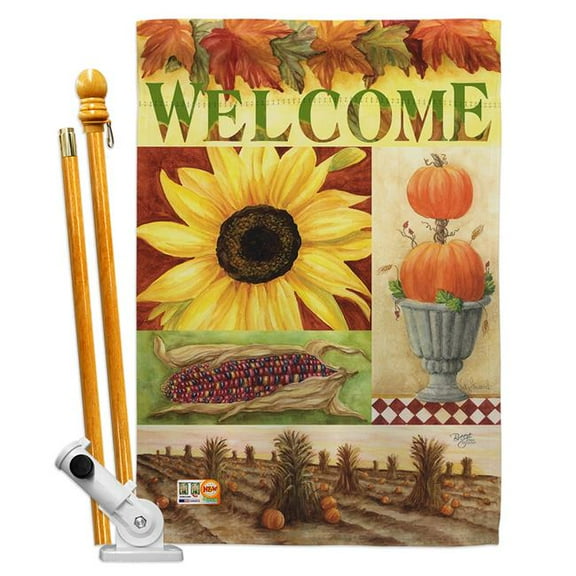 Breeze Decor BD-HA-HS-113045-IP-BO-D-US12-AM 28 x 40 in. Sunflower Collage Fall Harvest & Autumn Impressions Decorative Vertical Double Sided House Flag Set with Pole Bracket Hardware