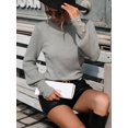 thumbnail image 6 of Women'S Fall Winter High Neck Sweaters for Women Lantern Sleeve Knitted Pullover Sweater Jumper Tops Gray S, 6 of 7