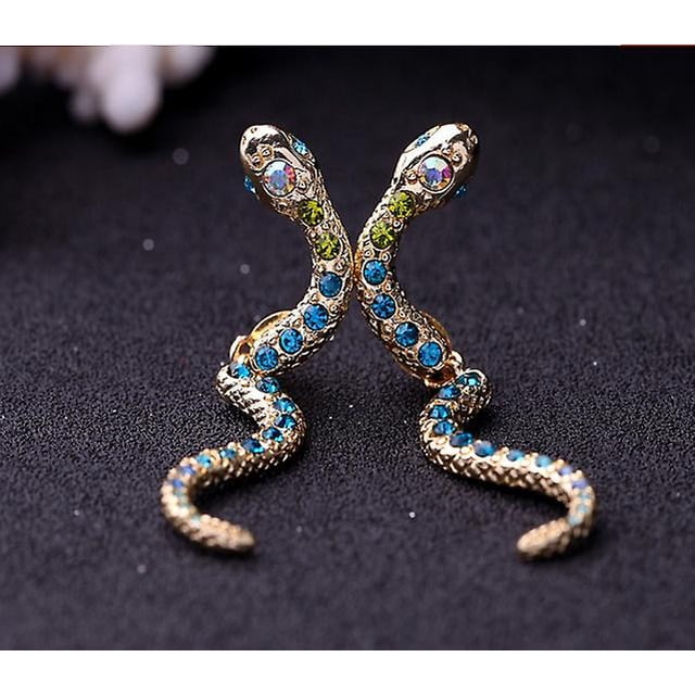 Taian 1 par de pendientes de tuerca desmontables de serpiente de diamante de cristal colorido con personalidad Retro de oto?o e invierno ZefeiWu 8390605382345