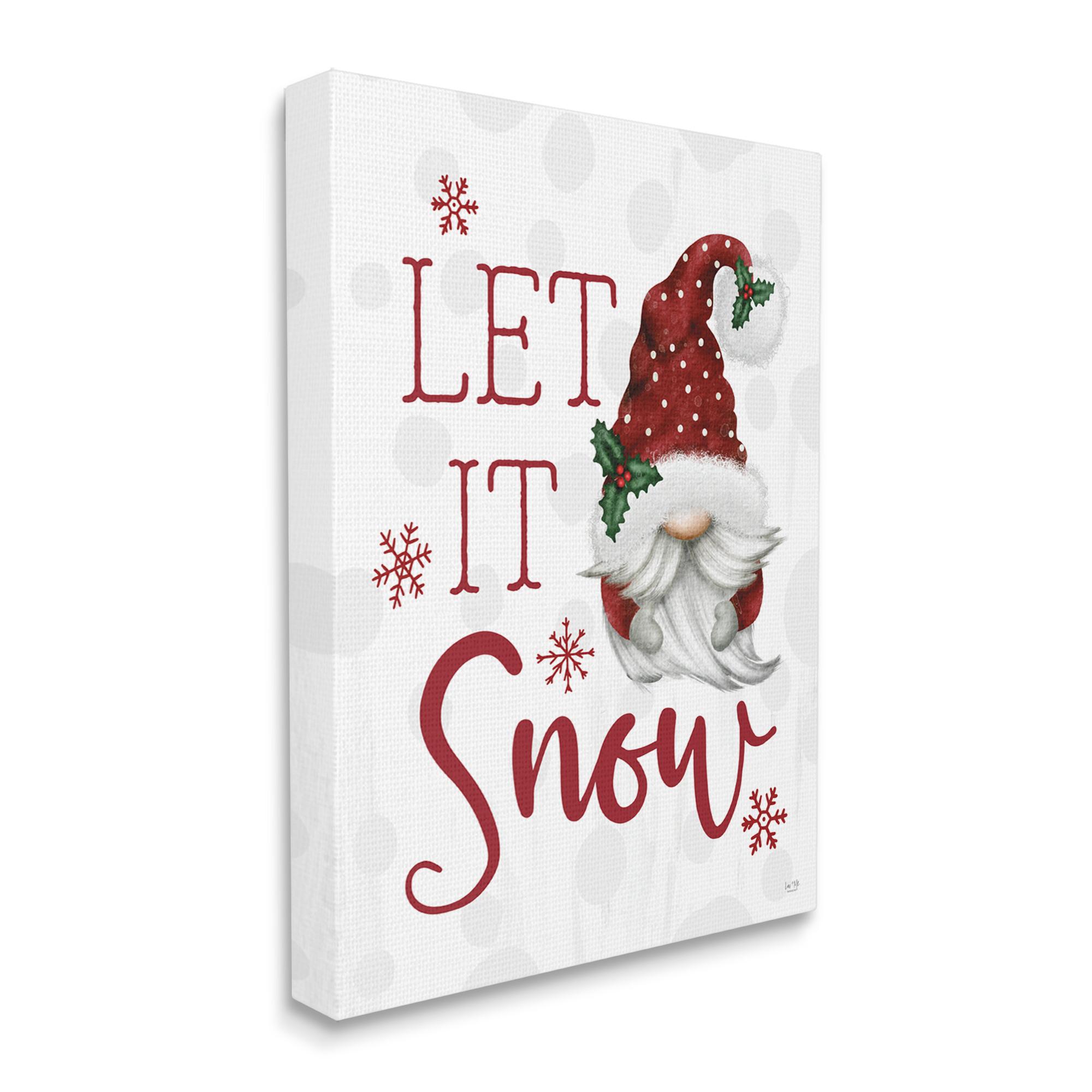 Let It Snow Winter Sentiment Red Snowflakes Gnome Inspirational Graphic Art Gallery-Wrapped Canvas Print Wall Art