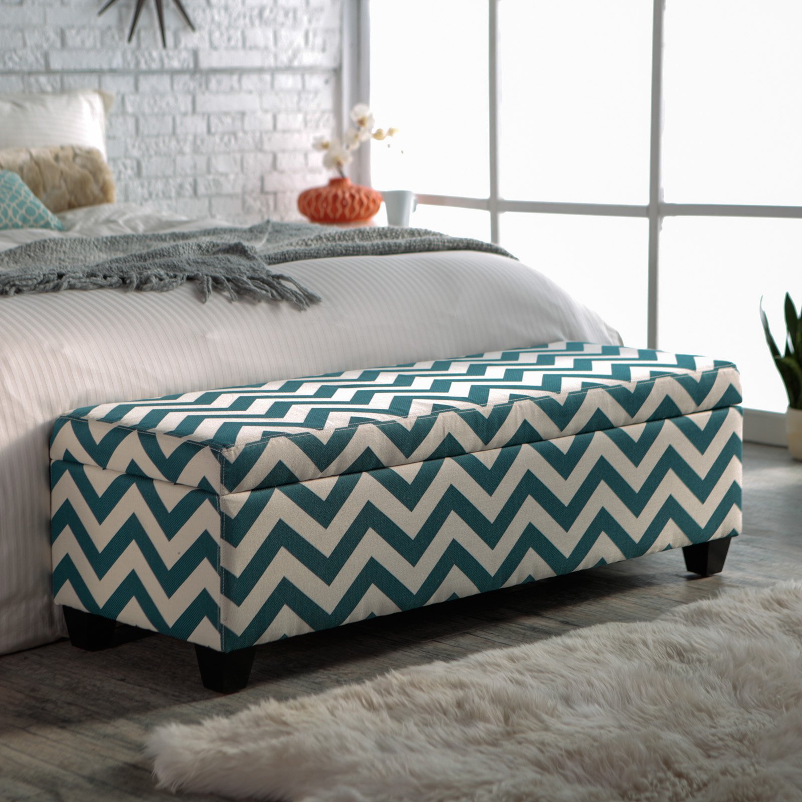 angelo:HOME Kent Storage Bench Ottoman - Blue Chevron 