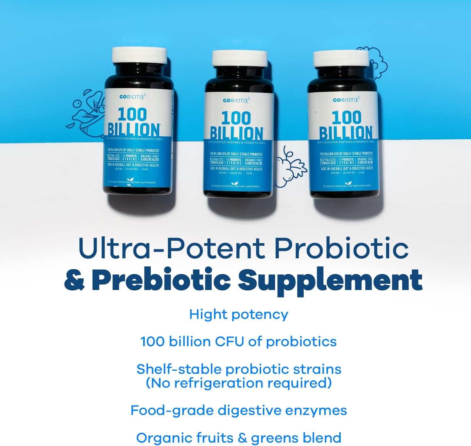 GoBiotix Probiotic 100 Billion CFU, Probiotics for Digestive Health & Prebiotics, 30 Ct