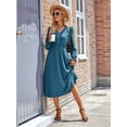 thumbnail image 4 of Mini V Neck Long Sleeve Dress for Women A-Line High Waisted Casual Flowy Dress for Cocktail Wedding Guest Blue S, 4 of 9